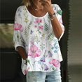 thumbnail image 1 of Red Womens Tops Women Cotton Linen 3/4 Sleeve Floral Leaf Print Dressy Blouse Tops Spring Summer Oversized Loose Flowy Shirt 2025 Shirts for Women, 1 of 3