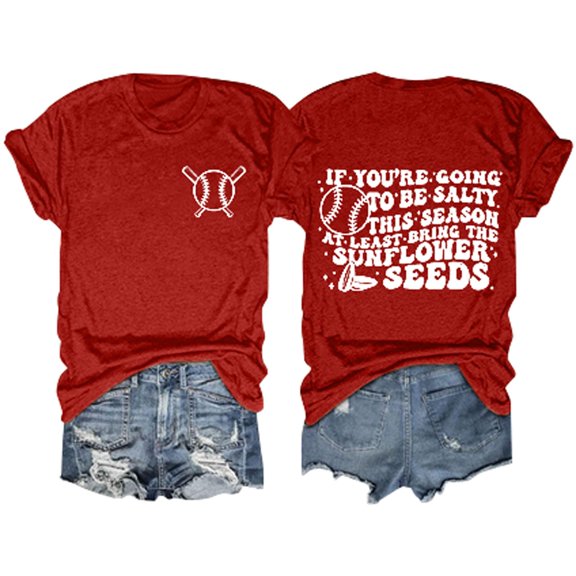 Red Womens Tops Women's Baseball Print Loose T Shirt Short Sleeve Top Shirts for Women
