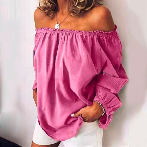 Red Womens Tops Women's Blouse Off Shoulder Casual Sleeve T Shirt Shoulder Tops Size Summer Loose Ruffle Top Going Out Tops for Women