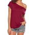 thumbnail image 1 of Red Womens Tops Women's Casual Off Shoulder Tops Short Sleeve T Shirts Loose Summer Blouse Shirts for Women, 1 of 6