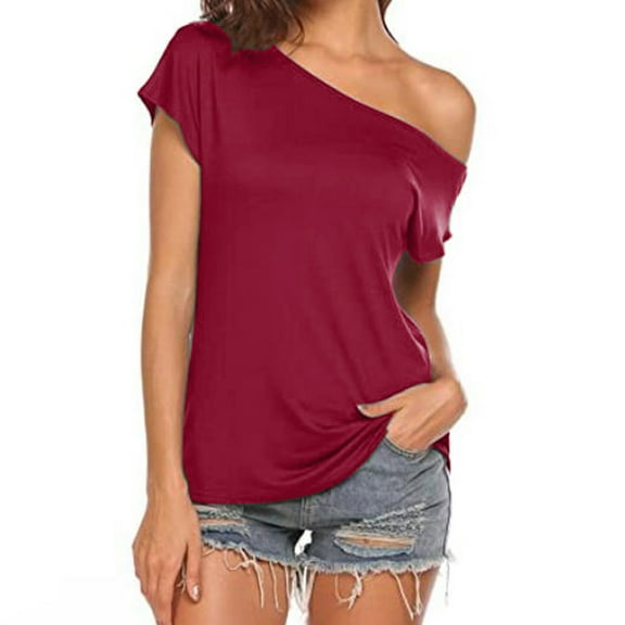 Red Womens Tops Women's Casual Off Shoulder Tops Short Sleeve T Shirts Loose Summer Blouse Shirts for Women