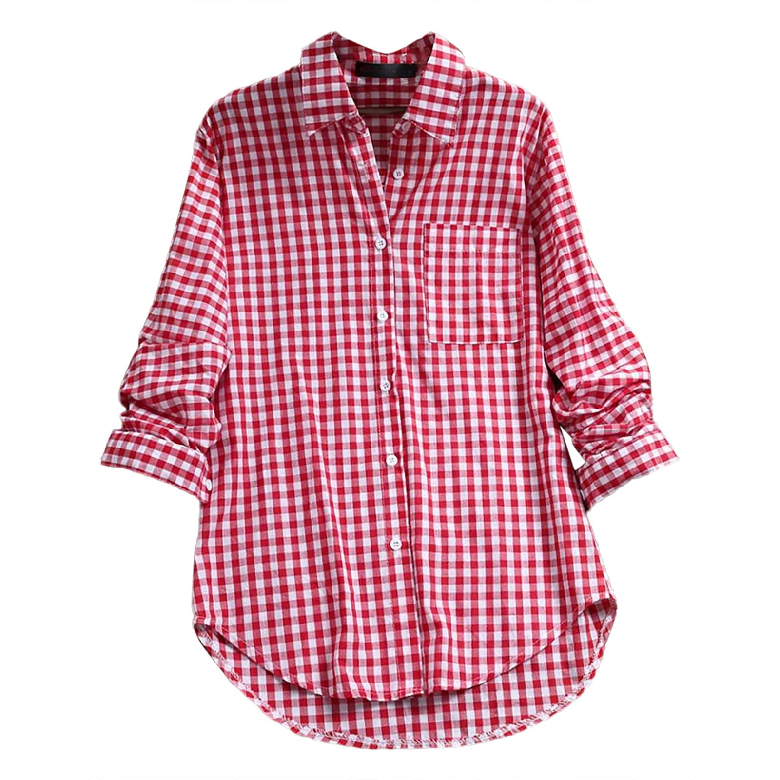 Red Womens Tops Women's Plaid Lapel Long Sleeve Vintage Shirt Top Going — free download