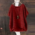 thumbnail image 1 of Red Womens Tops Women's Summer Short Sleeve Solid Casual Loose Linen Top Shirts for Women, 1 of 3