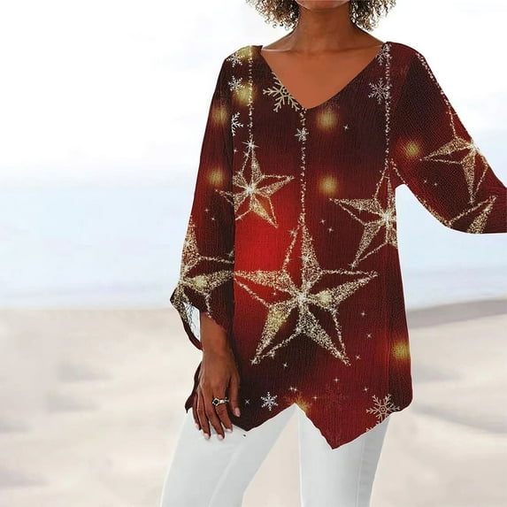 Red Womens Tops Womens 2025 Summer Tunic Tops Casual Short Sleeve V Neck Blouse Tshirts for Leggings Soft Comfy Vintage Digital Prints Shirts for Women