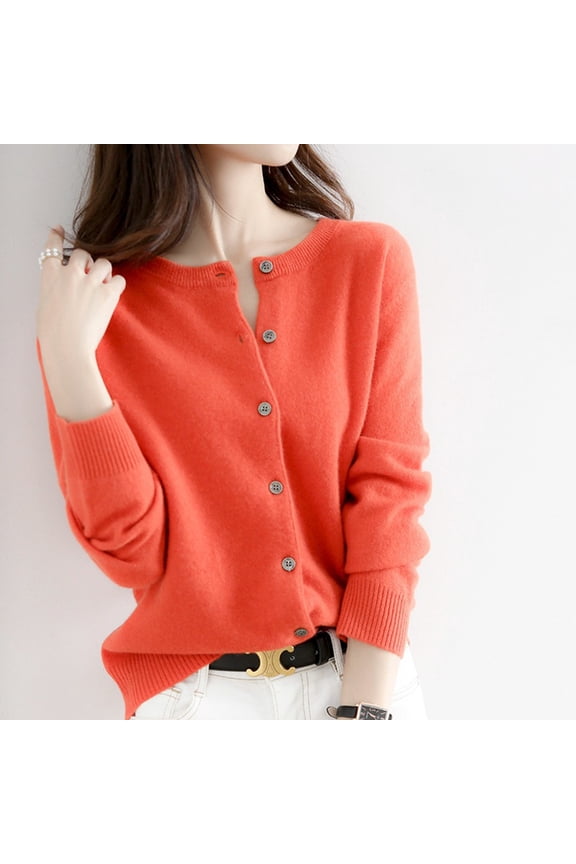 Red Womens Tops Womens Basic Crew Neck Long Sleeve Button Down Cardigan Going Out Tops for Women