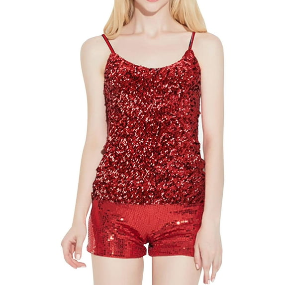 Red Womens Undershirts Camisole, Polyester Women'S Undershirts, Sleeveless Women'S Sleeveless Tops, Womens Summer Clothes, Sequin Womens Tank Tops Pack, Weekend Heart Sequin Camisole for Women