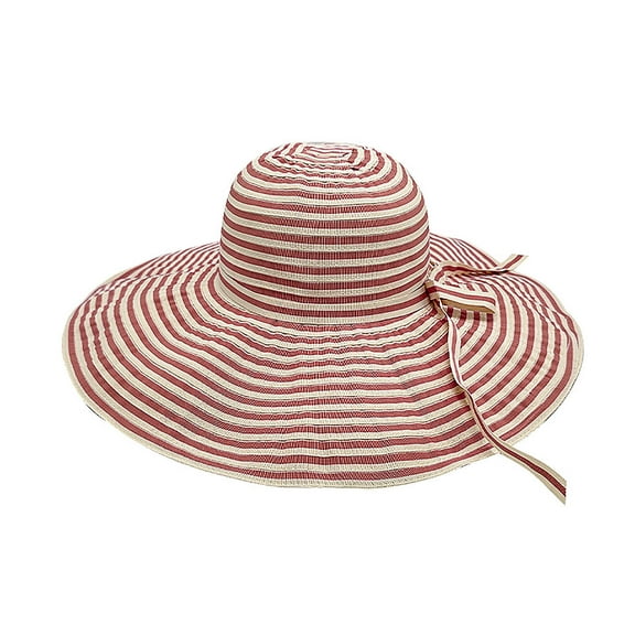 Red Womens Wide Brim Sun Hat For Summer Outdoors And Beach In Red Color All Seasons Design Head Circumference 22.05-22.83 Inches