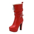 thumbnail image 1 of Red Womens Winter Boots With Round Toe And Front Zipper For Casual Wear And Comfort, 1 of 4