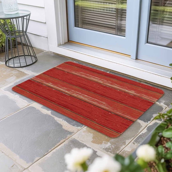 Red Wood Grain Door Mat Indoor Outdoor, Farmhouse Vintage Wooden Rustic Planks Non Slip Welcome Mat with Rubber Backing, Absorbent Fabric Front Door Mats Entryway Rug for Home Patio Entrance 24"x36"