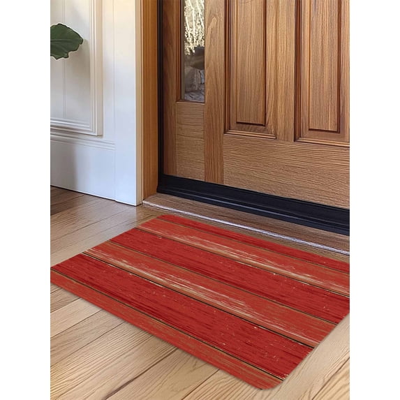 Red Wood Grain Door Mat Indoor Outdoor Entrance,Non Slip Small Rug for Kitchen Bathroom Entryway Rug,Farmhouse Vintage Wooden Rustic Planks Washable Doormat Floor Mat for Office 16x24 Inch