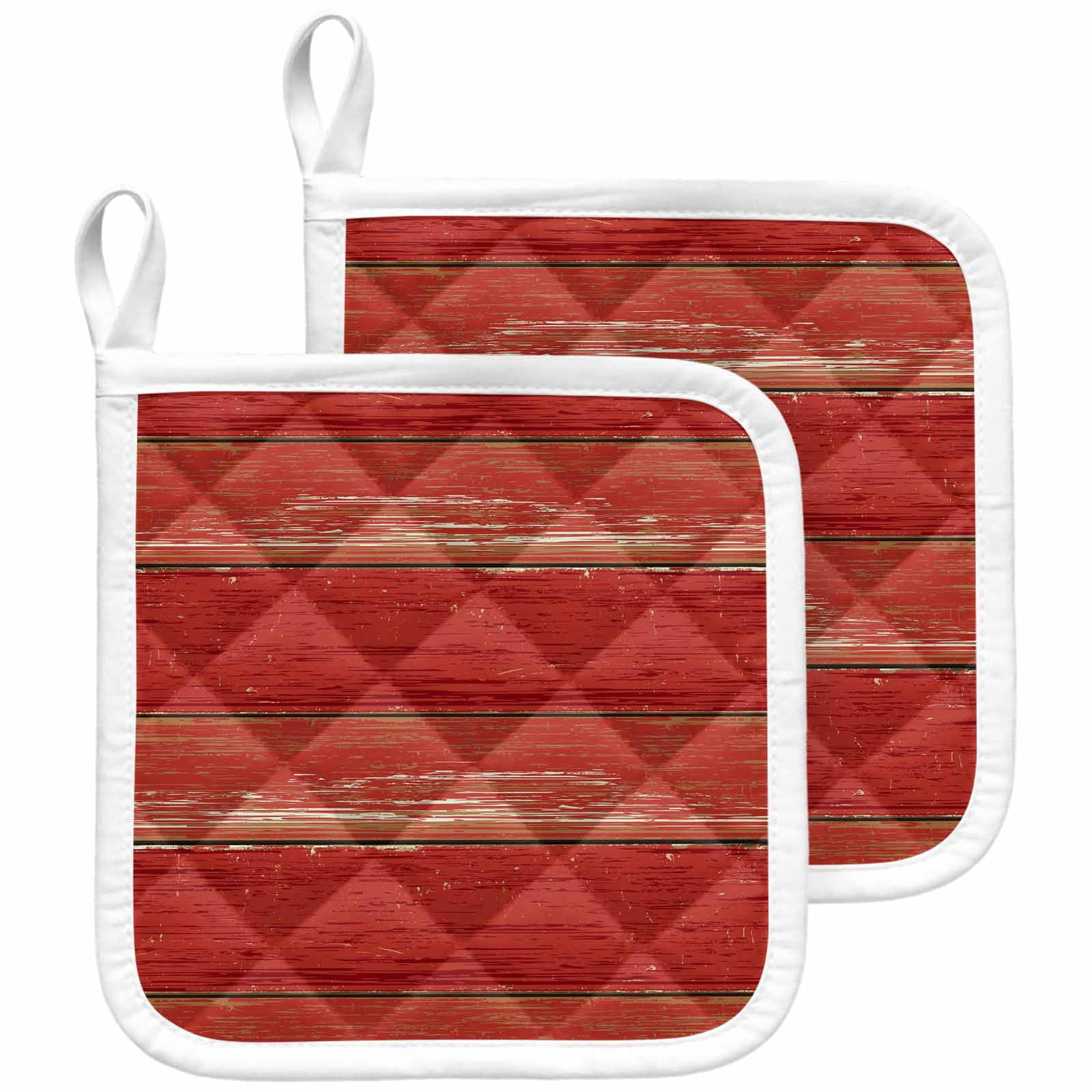 Red Wood Grain Pot Holders for Kitchen Heatproof Potholder, 2 Pack Farmhouse Vintage Wooden Rustic Planks Hot Pads Multipurpose Oven Pads Cloth Potholders Trivet for Cooking and Baking