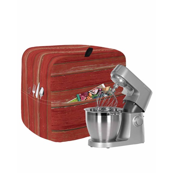 Red Wood Grain Stand Mixer Dust Cover with Storage Pocket & Handles,Farmhouse Vintage Wooden Rustic Planks Fits All Tilt Head & Bowl Lift Kitchen Appliance Cover Organizer Bag Accessories,4.5-5 Quart