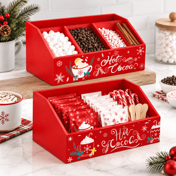 Red Wood Hot Cocoa Bar Storage Basket, 13.19 x 9.53 x 5.59 inches