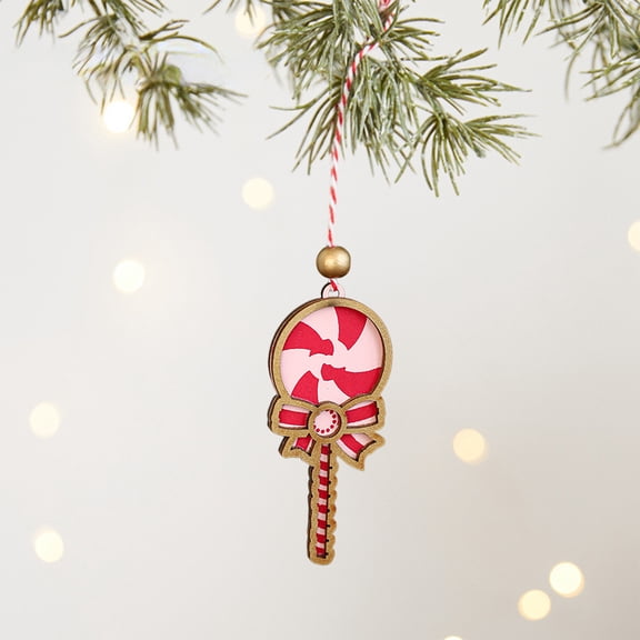 Red Wood Slice Christmas Ornaments with Painted Designs for Holiday Tree and Home Scene Arrangement, Rustic Festive Decor(Red,C)