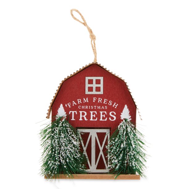 Red Wood Village Ornament, 4.5 in, by Holiday Time