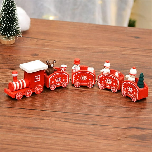 Red Wooden Christmas Train Toy Red Decorations For Home Little Train Holiday Party Supply Kids