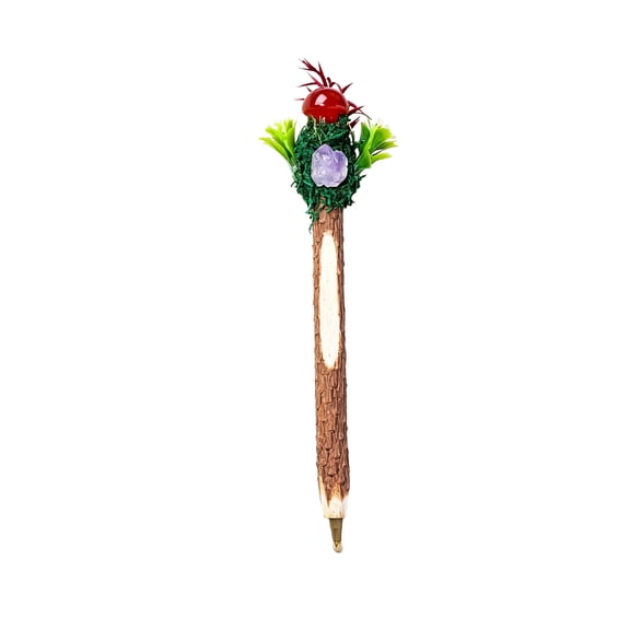 Red Wooden Forest Natural Crystal Round Ballpoint Pen Amethyst Tooth Handmade Crystal Pen For Writing And Decoration