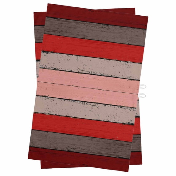 Red Wooden Kitchen Towels Set of 2, Water Absorbent Dish Towel, Grey Stripe Gradient Country Rustic Grain Decorative Hand Towels - Quick Drying Cloth for Cooking Baking, 18x28 Inch