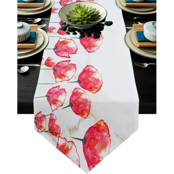Red Wooden Papaver Flowers Table Runner Party Wedding Champagne Decoration Table Runners Dining Room Restaurant Table Gadget