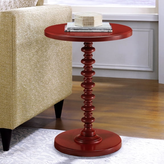 Red Wooden Side Table With Graceful Base For Living Room Exquisite Pedestal Space