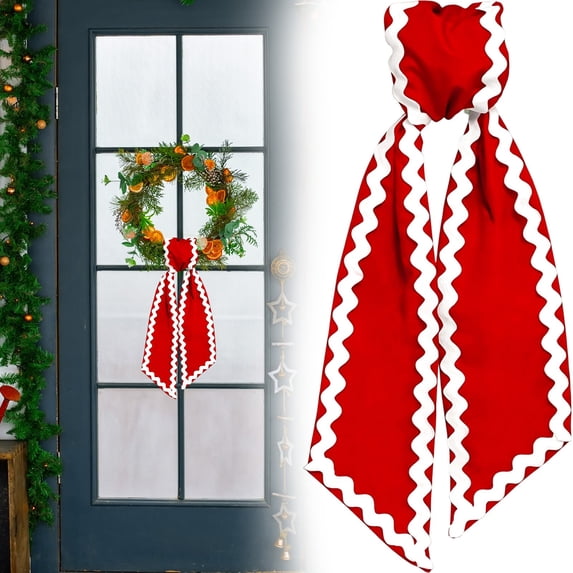Red Wreath Sash for Front Door 59 in Satin Burlap Ribbon Scalloped Edge Garland Decorative Bow for Wreath Wedding Holiday Indoor Outdoor Home Decor