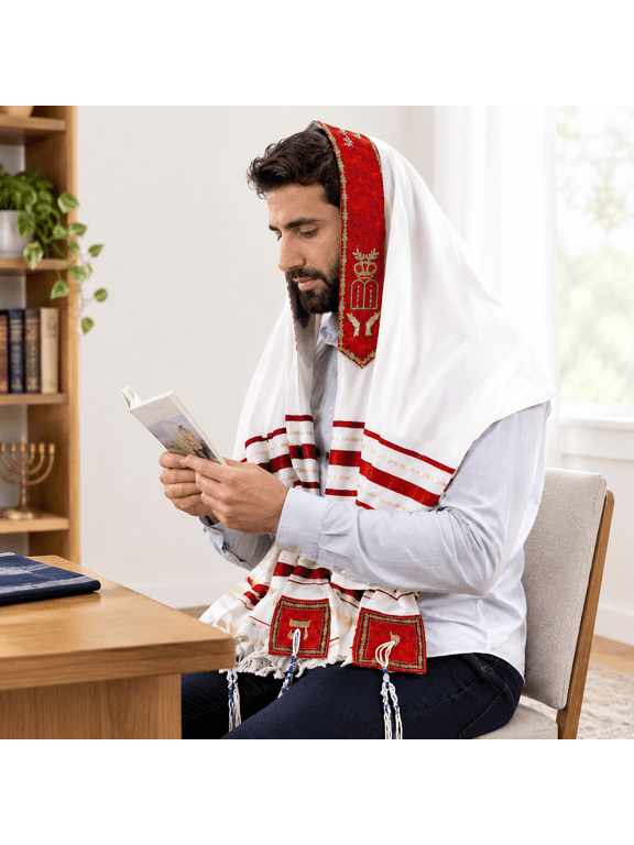 Red XL 72x36 Inch Tallit Prayer Shawl With Lord's Name At 4 Corners