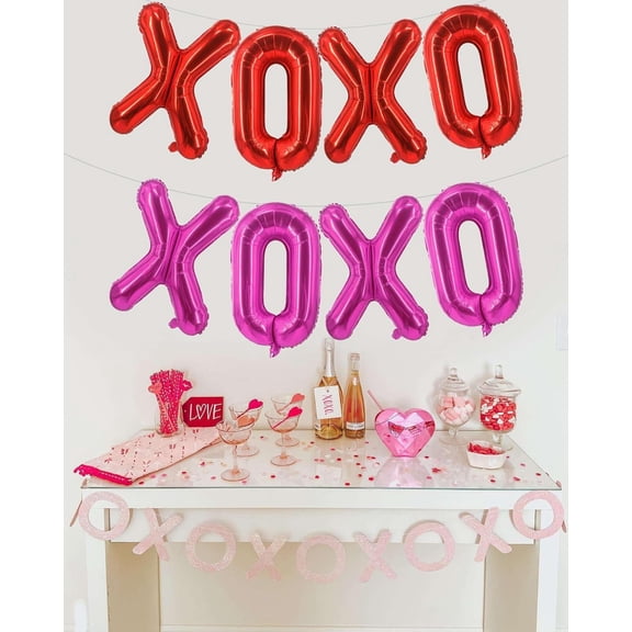 Red XOXO Balloons Pink XOXO Balloons Valentines Day Decorations for Bridal Shower Wedding Romantic Special Night Party Supplies Decorations