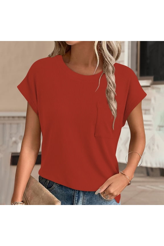 Red XXL WIZUTIZ Tops for Women Trendy Cotton Blend Plus Size Pure Colour Shirts Crew Neck Athletic Solid Tshirt Oversize Ladies Fluffy Tshirts Work Out Sports Tee Tunics Short Sleeve T-sh