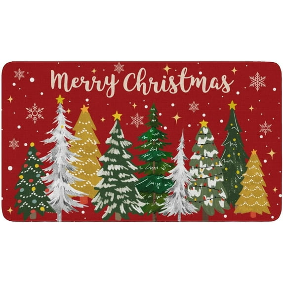 Red Xmas Tree Christmas Doormat,Snowflake Winter Home Christmas Decor Low-Profile Switch Rug Door Mat Floor Mat for Indoor Outdoor 17x30 Inch