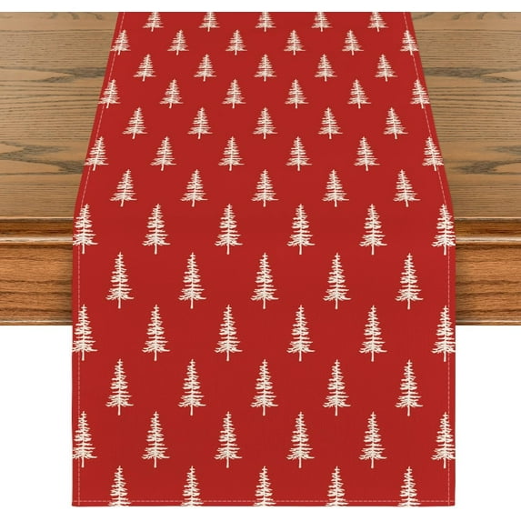 Red Xmas Tree Christmas Table Runner, Seasonal Winter Kitchen Dining Table Decoration for Home Party Decor 13x108 Inch
