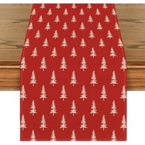 Red Xmas Tree Christmas Table Runner, Seasonal Winter Kitchen Dining Table Decoration for Home Party Decor 13x36 Inch