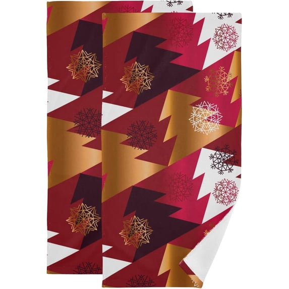 Red Xmas Tree Hand Towels 2 PCS, Abstract Geometric Kitchen Towel Ultra Soft and Highly Absorbent,Decorative Fingertip Face Towel for Bathroom Hotel, 28.3"x14.4"