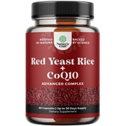 Red Yeast Rice with CoQ10 Supplement - Extra Strength Citrinin-Free Red Yeast Rice 1200 mg per Serving Capsules with CoQ10 100mg Per Serving - Heart Health and High Cholesterol Lowering Supplement