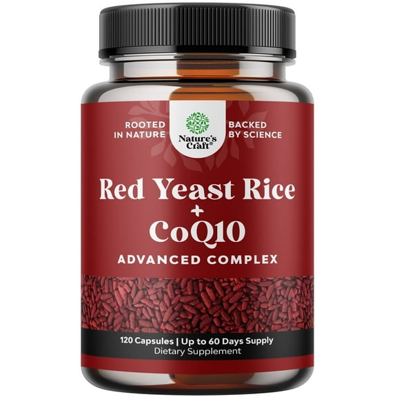 Red Yeast Rice Supplement for High Cholesterol - Extra Strength Citrinin-Free Red Yeast Rice 1200 mg per serving Capsules with CoQ10 100mg per serving for Heart Health