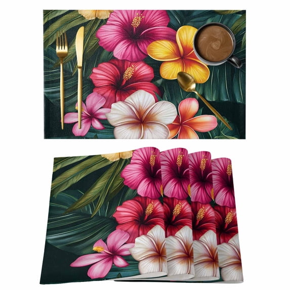 Red Yellow Althea Placemats Set of 6, Watercolor Flowers Non-Slip Place Mats Washable Table Mats for Kitchen Dining Table Decorations Indoor/Outdoor