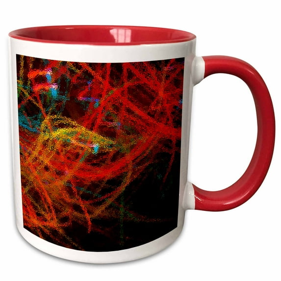 3drose, Red, Yellow and Blue Primary Colored Lights Scribbled, 11oz Two-tone Red Mug