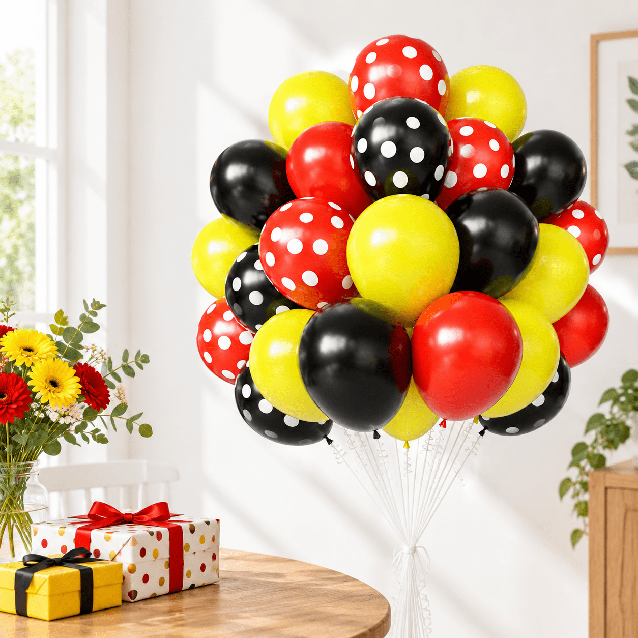 Red Yellow Black Polka Dot Balloons, 12 Inch Latex Party Balloon Set ...