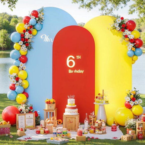 Red Yellow Blue Arch Backdrop Cover Set of 3 Wedding Arch Covers Stretchy Backdrop 7.2FT 6.6FT 6FT Decorations Baby Shower Bridal Shower Photo Birthday Party Arch Stand Cover Spandex