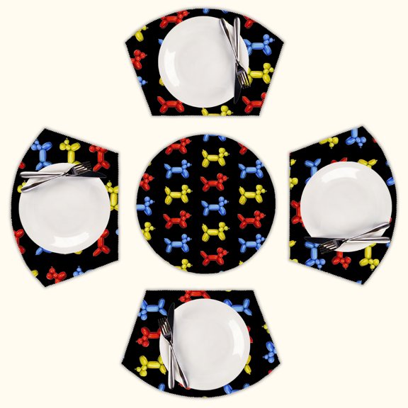 Red Yellow Blue Balloon Dogs, Black Background Round Table Placemats Set Of 5 Wedge Table Mats Washable Heat Resistant Place Mat For Dining Table Kitchen Farmhouse Restaurant