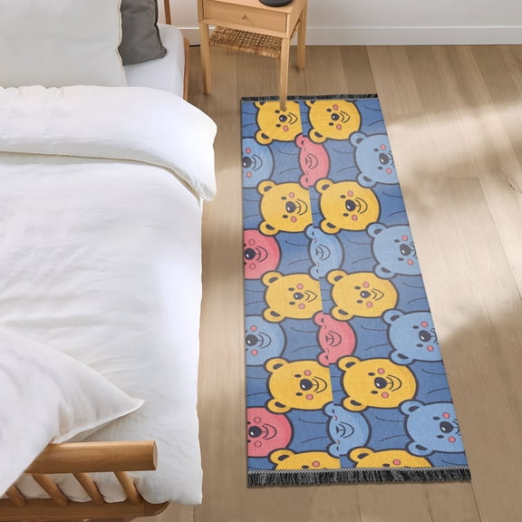 Red Yellow Blue Bears Face Runner Area Rug 2x6 Soft Non-Slip Washable Bedside Carpet for Hallway Bedroom Living Room Home Decor