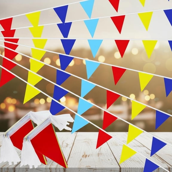 Red Yellow and Blue Pennant Banner String DIY Triangle Garland Flags for Birthday Showers Carnival Outdoor Garden Festivals School Events Weddings Picnics