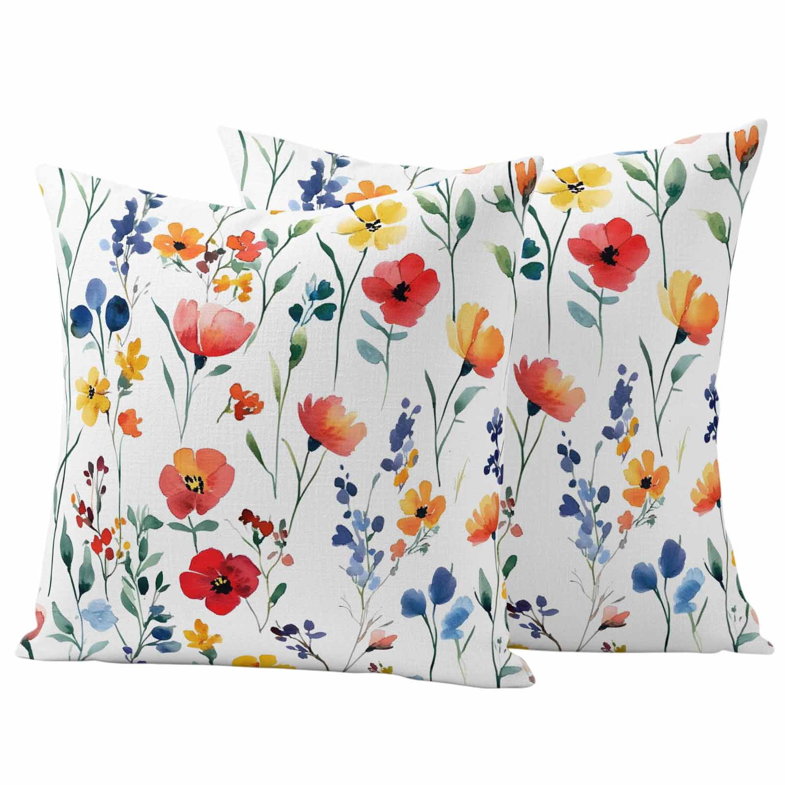 Red Yellow Blue Poppy Pillow Covers 2 Pack Independence Day Pillowcase Waterproof Outdoor Throw Pillow Cover for Patio Garden Square Cushion 24”x24”