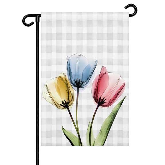 Red Yellow Blue Tulips Garden Flag 12x18 Inch Transparent Floral Double Sided Small Decorative Garden Flags for Outside, Outdoor Yard Porch Lawn Decoration