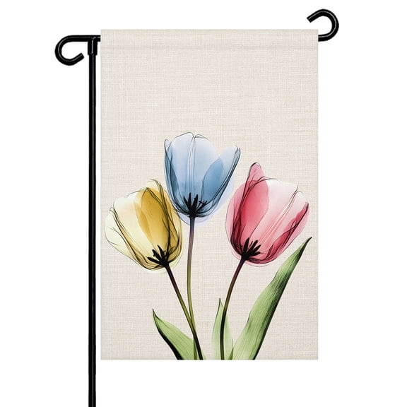 Red Yellow Blue Tulips Garden Flag 12x18 Inch Transparent Floral Double Sided Small Decorative Garden Flags for Outside, Outdoor Yard Porch Lawn Decoration