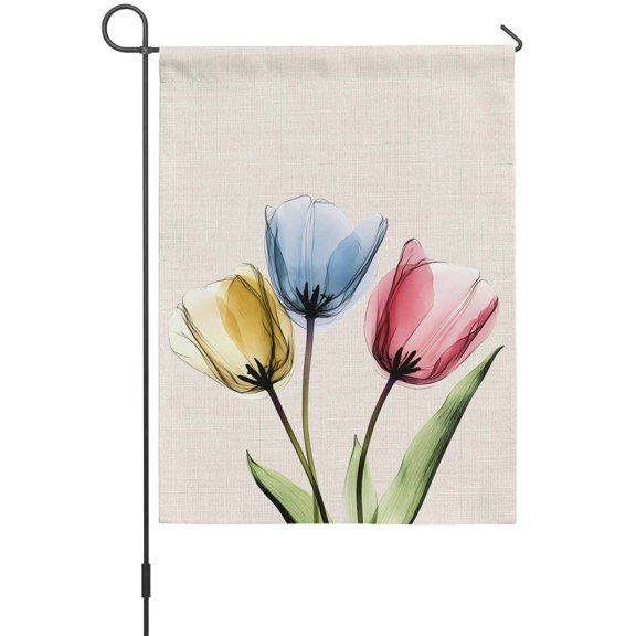 Red Yellow Blue Tulips Garden Flag 12x18 Inch Transparent Floral Linen Retro Double Sided Outdoor Garden Flags Welcome House Flag Decorative Yard Flags for Outside Holiday Decoration