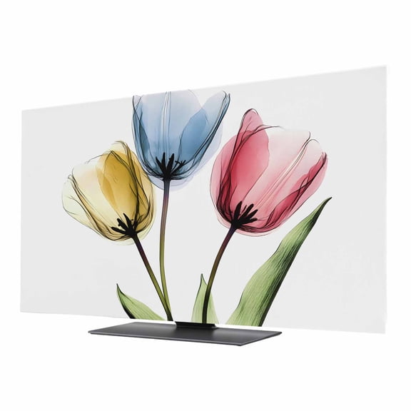 Red Yellow Blue Tulips TV Dust Cover 24 Inch, Transparent Floral Botanical Flower Computer Monitor Cover Dustproof Stretchable Indoor TV Screen Protector for LED LCD Universal Monitors