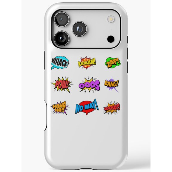 Red, Yellow, Blue and Green Comic Sound Effects Tough Phone Case for Apple iPhone, Polycarbonate and TPU