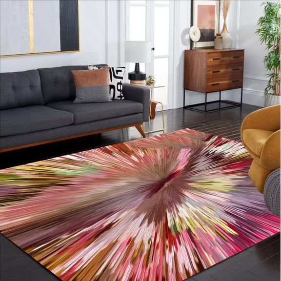 Red Yellow Burst 3D Illusion Modern Abstract Texture Rug For Living Room Bedroom Diningroom Playroom Soft Large Carpet Art Deco Funky Kitchen Hallway Bathroom Area Rugs 3x4ft