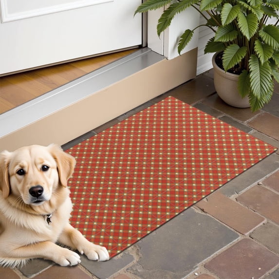 Red Yellow Checkerboard Red Pattern Indoor Door Mat 16"x24", Washable Non-Slip Decorative Rug for Entrance, Kitchen, Bathroom