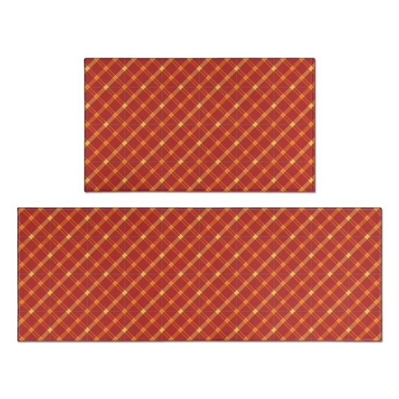 Red Yellow Checkerboard Red Pattern Kitchen Rugs Set Of 2 (L-Shape), 17"X30"+17"X47" Anti-Fatigue, Non-Slip Washable for Kitchen